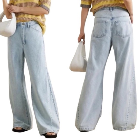 FRAME Le Baggy Palazzo Jeans Women Size 25 Light Blue Cotton Linen Wide Leg - Picture 11 of 11